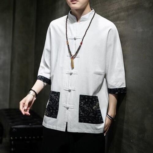 Summer Men Linen Shirt Chinese Style Retro Casual Tops Plus Size Kung Fu Traditional Asian Clothes Tang Suit Tops For Man 30432