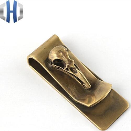 Metal Portable Creative Brass Bird Skull Portable EDC Creative Coin Purse Ticket Holder Banknote Card Holder