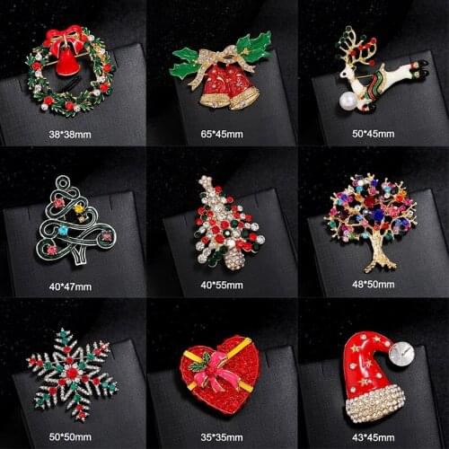Fashion Christmas Brooches Santa Claus Hat gloves Bells Socks Snowfake Rhinestone Suit Metal Pins Badges Brooch New Year Gifts