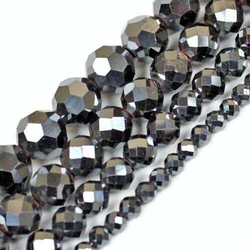 Natural Faceted Black Hematite Stone Beads 2 3 4 6 8 10MM 15" Per Strand Pick Size For Jewelry Making DIY Bracelet Accessory