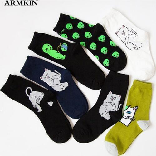 ARMKIN Casual Cartoon women socks extra-terrestria Base cat socks Lover socks skateboard spoof funny happy socks for christmas
