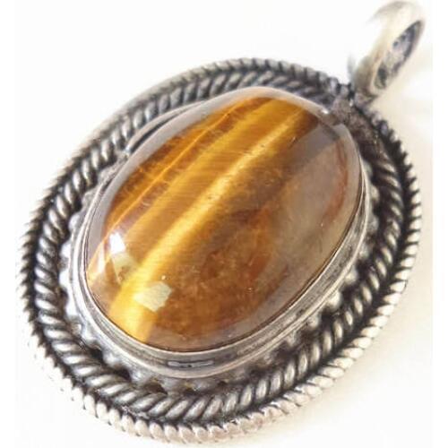 Natural Stone Pendant Tibetan Pendants Copper inlaid Tiger Eye Pendant Nepal Vintage Jewelry TBP557