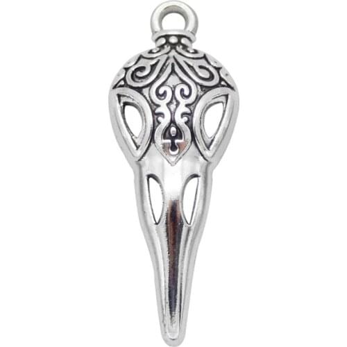 Julie Wang 10PCS Bird Beak Charms Vintage Pattern Antique Silver Color Raven Skull Head Pendant Punk Jewelry Making Accessory
