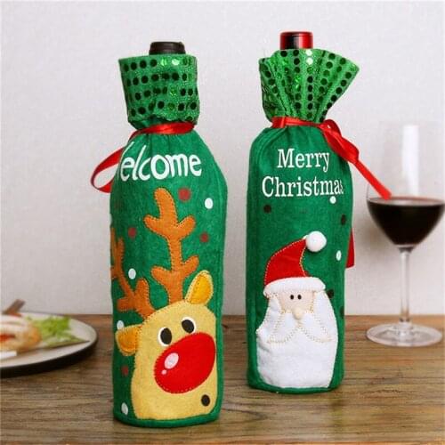 Christmas Wine Bottle Decor Set Santa Claus Snowman Deer Bottle Cover Clothes Kitchen Decoration For New Year Xmas Dinner Party