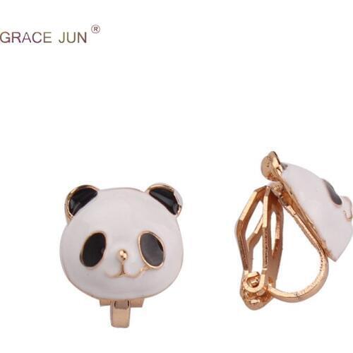 Koear Style White Color Enamel Bear Shape Cartoon Clip on Earrings No Pierced for Girls Charm Small Animal Cuff Earrings New