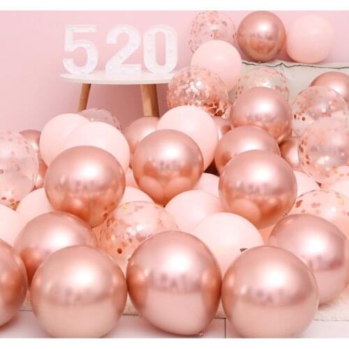 18pcs 10inch Rose Gold Silver Pink Pearly Chrome Metal Confetti Latex Balloons Birthday Party Air Globos Adults Wedding Decor
