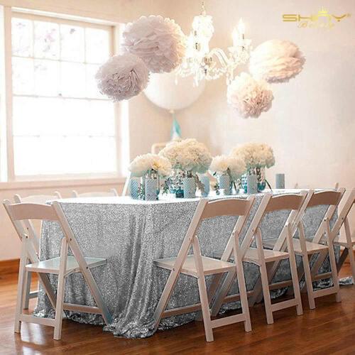 Sequin Tablecloth 90x132inch Rectangular Tablecloths Silver Sequin Table Cover for Home and Kitchen Wedding Decorations-M