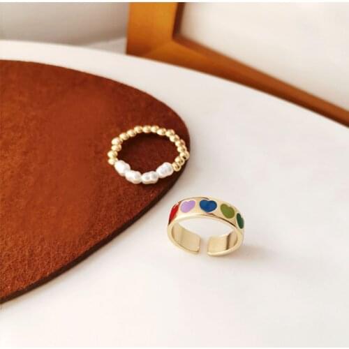 Vintage Geometric Pearl Ring Adjustable Finger Heart Ring for Women Girls Fashion Jewelry Party Gift Wholesale New Wholesale Hot