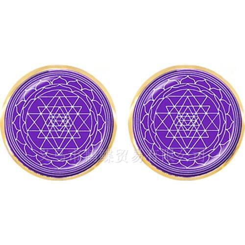 Vintage Mandalas Earrings OM Yoga Zen Charms Jewelry For Women 12mm Glass Cabochon Stud Earrings For Women Girls Jewerly Gift