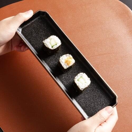Japanese Black Matte Sushi Plate with Phnom Penh Ceramic Creative Rectangular Plate Chicken Wings Plate Breakfast Long Plate