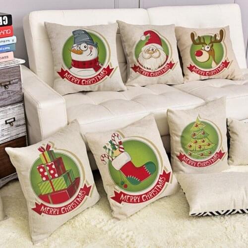 Green Christmas Home Decorative Sofa Throw Pillow Snowman Santa Claus Merry Christmas Gift Cushion Cover for Car Decoration