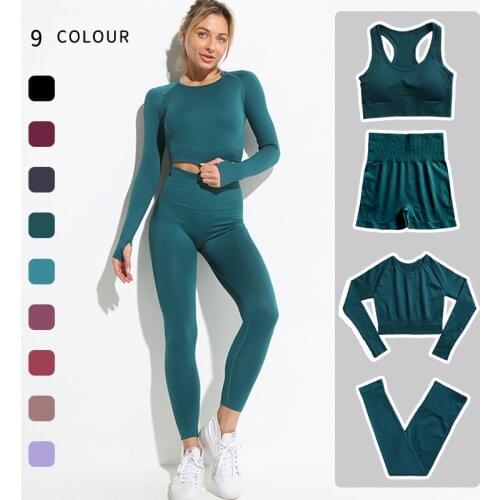 2/3/4PC Seamless Yoga Set Women Sport Suit Long Sleeve Fitness Running Sportswear High Waist Shorts Gym Leggings Workout Clothes