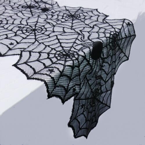 1pcs Halloween Table Cloth Decoration Black Spider Web Lace Mantle Table Decor Festival Party Decorations Supplies