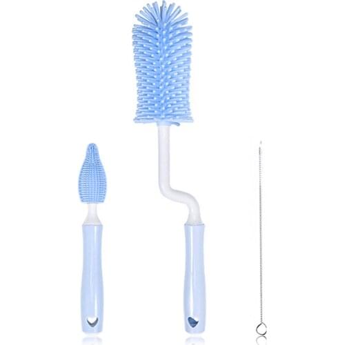 3pcs Silicone Bottle Brush 360 Degree Rotating Nipples Feeding Bottle Pacifier Mugs for Children Cleaning Brushes Set for Kids