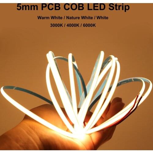 5mm Super Thin COB LED Strip 384LEDs/m Soft Flexible Light Bar Warm Cold White For Decor Lighting 3000K 4000K 6000K DC12V/24V
