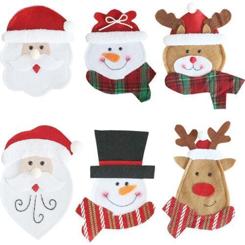 6Pcs Christmas Decorations For Home Santa Claus Snowman Cutlery Knifes Forks Bags New Year Kitchen Dining Table Decor Christmas