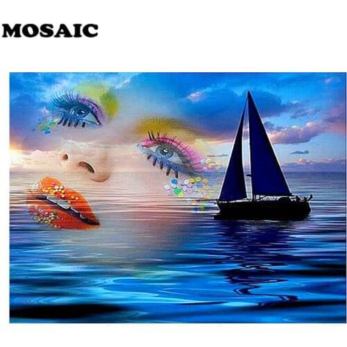 Diamond Painting sea beauty boat Cross Stitch Square Rhinestones picture Diamond Embroidery Home Decoration 3D Diamond Mosaic