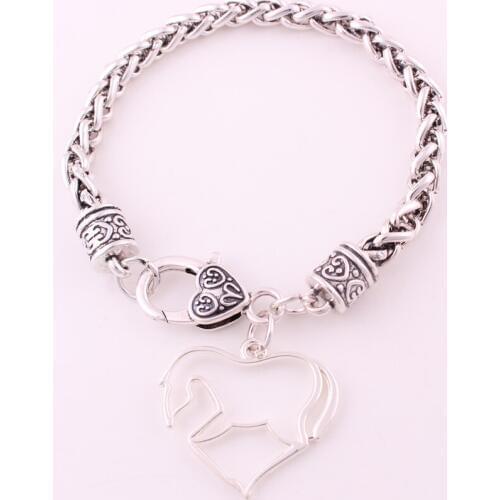 Antique sliver plated Heart-shaped White Horse charm Bracelet