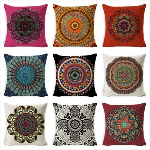 Mandala Pattern Cushion Case Colourful Cotton Throw Pillow Cushion Cover Car Decor Home Decoration Sofa Decorative Pillowcase