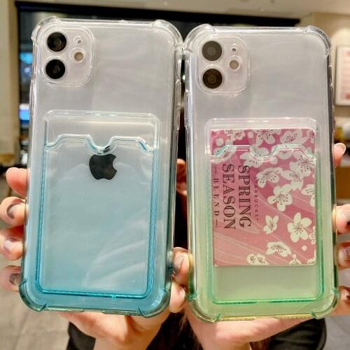 Gradient Color High Clear Soft TPU Phone Case for iPhone 12 Mini 11 Pro XS Max XR SE 2020 Card Slots Holder Shockproof Cover