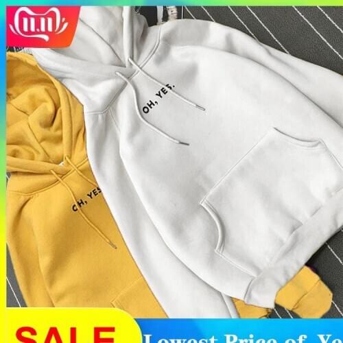 "OH YES" Letter Fleece Long Sleeve Sweatshirt Women Hoodies Women Autumn Winter Tracksuit Harajuku Sweat femme sudadera mujer