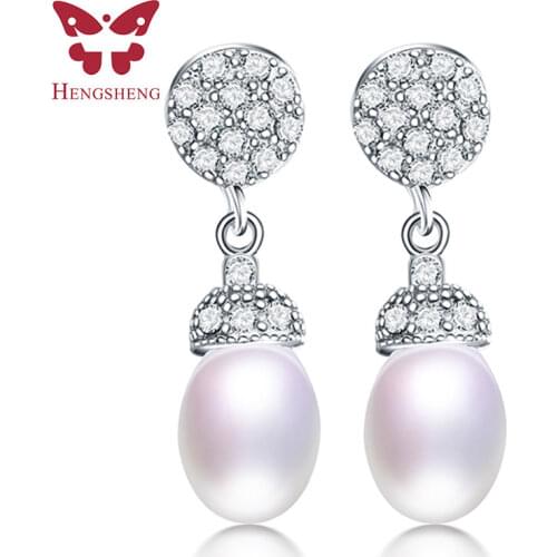 HENGSHENG 2019 Natural Pearl Dangle Earring Genuine Wedding Earrings Teardrop Freshwater Pearls Jewelry