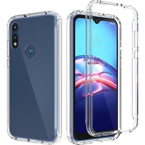 Crystal Clear 2 in 1 Shockproof Transparent Cases Hard Bumper Soft TPU Protective Cover for Motorola Moto E 2020 Case