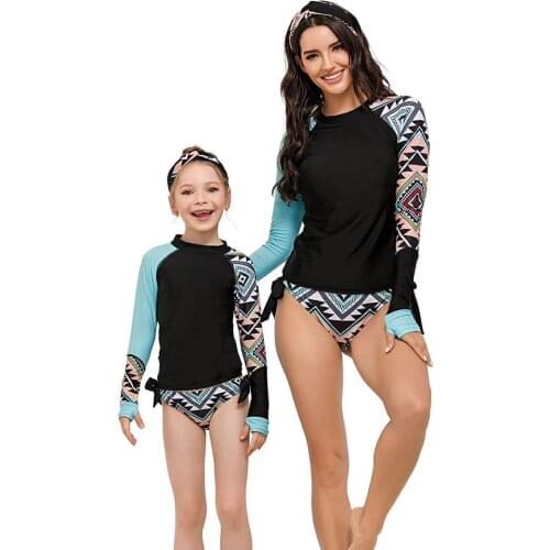 2021 Summer Mother Daughter Women Swimsuit Family Matching Swimsuit Kids Long Sleeve Parent-child Swimwear
