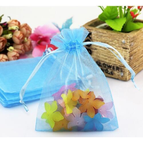 Hot Sale 100pcs/lot Sky Blue Organza Bags 9x12cm Small Boutique Jewelry Gifts Packaging Bag Drawstring Organza Gift Bag Pouches