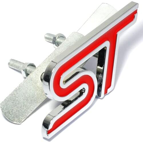 Metal Red ST Front Grille Sticker Car Head Grill Emblem Badge Chrome Sticker for FORD FIESTA FOCUS MONDEO Auto Car Styling
