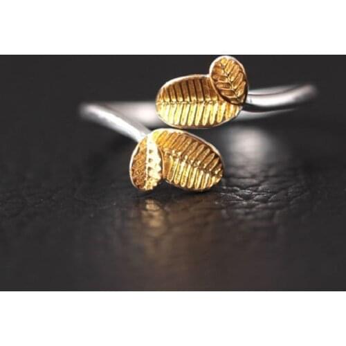 Fashion Golden Color Olive Branch Leaf Ring Silver Plated Opening Adjustable Ring Plant Ring Women Engagement Wedding Jewelry