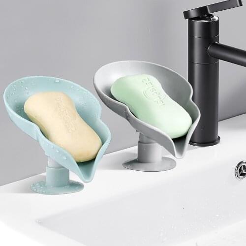Leaf Shape Soap Box Self Draining Non-slip Soap Holder Dish Sponge Storage Plate Tray Sucker Drain Rack Bathroom Accessories