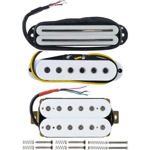 Set of 3pcs White Dual Rail & Single Coil & Humbucker Pickup Ceramic Neck /Middle/Bridge Pickup for Electric Guitar Parts