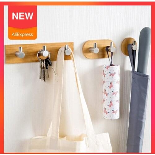 Ayevin Adhesive Natural Stainless Steel Hook Wall Clothes Bag Headphone Key Hanger Kitchen Bathroom Door Towel Rustproof Shelf