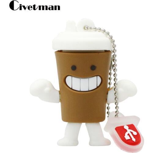 New Cartoon USB 2.0 Flash Drive Coffee Cup Pendrive 4GB 8GB 16GB 32GB 64GB 128GB 256GB USB Creativo Pen Drive Memory Stick Disk