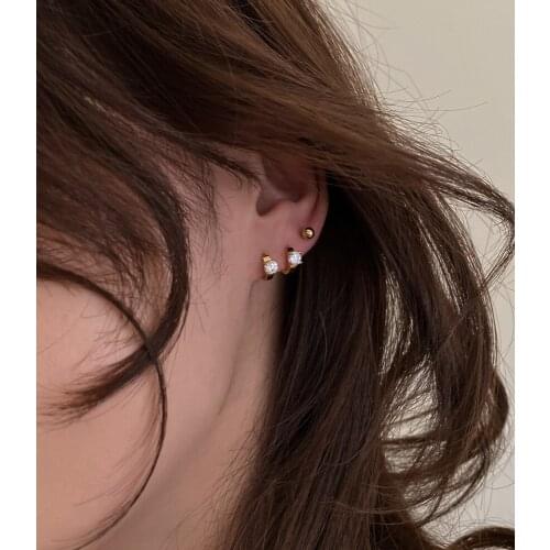 Hoop Shiny Crystal Beads Piercing Gold Small Earrings For Women Korean Fashion Jewelry Ladies Charms Ear Jewellery