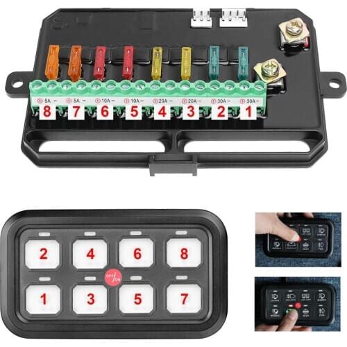 8 Gang Switch Panel Electronic Relay System with Circuit Control Box Fuse Relay Box Wiring Harness LabelS CAR CAMPER MARINE utv