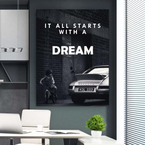 Decoration for Home Posters and Prints Black and White it All Starts with a Dream Canvas Painting Wall Art Pictures Room Home