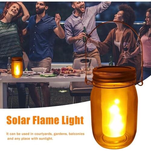 Solar Flame Light Jar Hanging Automatic Induction Flickering Flame Lantern with 12 LED Patch Beadsfor Courtyards Gardens Decor