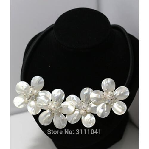 Freshwater pearl and shell flower ponk/black/red/white 18inch necklace wholesale nature beads FPPJ