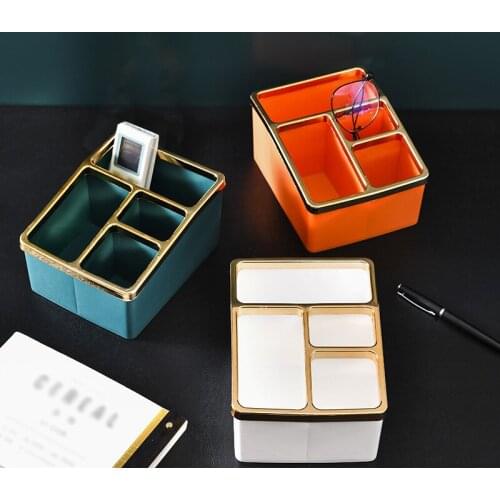 Simple Style Home Solid Color Desktop Storage Organizer With Four Compartments For Remote Control Organizer For Desk