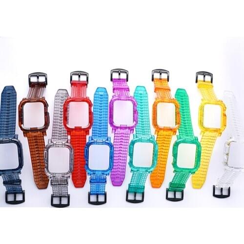 Transparent Resin Strap Protective Case for Apple Watch 4 5 38mm 42mm 40mm 44mm Clear Replacement Bracelet Band for iwatch 12 3