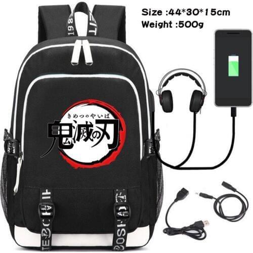 New Hot Demon Slayer Kimetsu Backpack Rucksack Bag USB Fashion Port / Lock /Headphone Interface Students School Book Laptop Bag