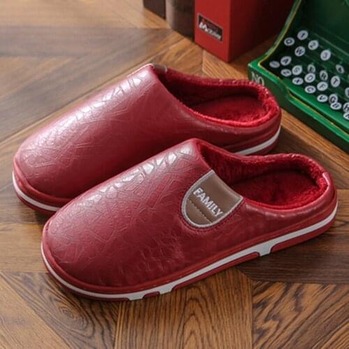 2021 Women PU Leather Bedroom Winter Female Platform Slides Plush Furry Slippers Soft Shoes Comfort Flat Floor Flip Flops