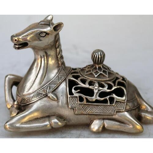 Antique old QingDynasty silver statue /sculpture---Horse censer ,handmade crafts,Decorationcollection&adornment,Free shipping