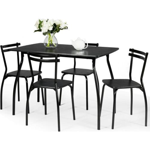 Costway 5 Pcs Dining Set Table And 4 Chairs Home Kitchen Room Breakfast Furniture Black HW61393