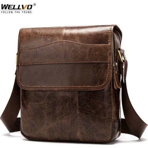 Mens Cowhide Crossbody Bags Male Casual Retro Shoulder Bag Multi-pockets Pack High Quality Genuine Leather Bags Purse XA797ZC