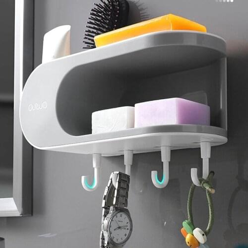 Drainer Soap Dish For Bathroom Multifunction Soap Holder With Hooks Organizer Punch-free Storage Box Bathroom Accessories