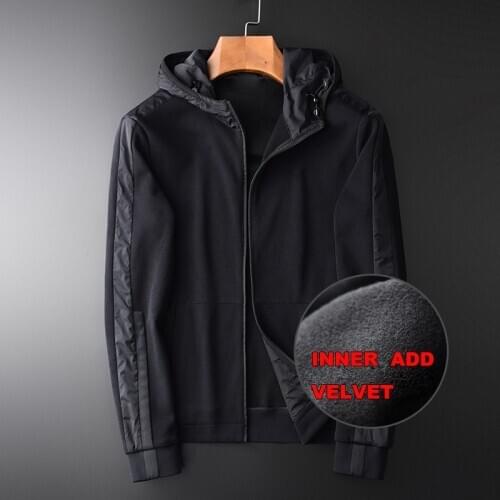 Hooded Sweatshirts Luxury Side Knitted Add Velvet Sweatshirt Male Plus Size 4xl Autumn And Winter Slim Hoodies Men