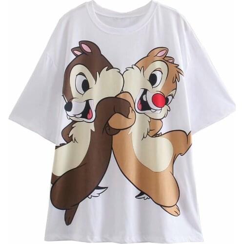 Disney Cartoon Chip and Dale Shirts for Women Print Round Neck Short-sleeved Women Fashion Clothing Graphic T-Shirts Harajuku
